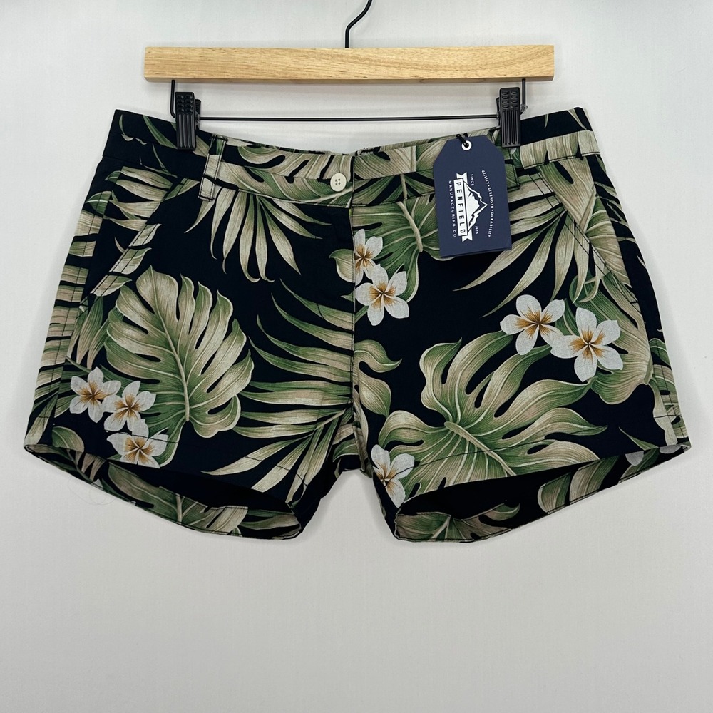 Penfield Truro Shorts Womens L Black Palm Tropical Resort Coastal Summer NWT